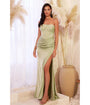 Cinderella Divine  Sage Satin Pleated Strapless Corset Evening Gown