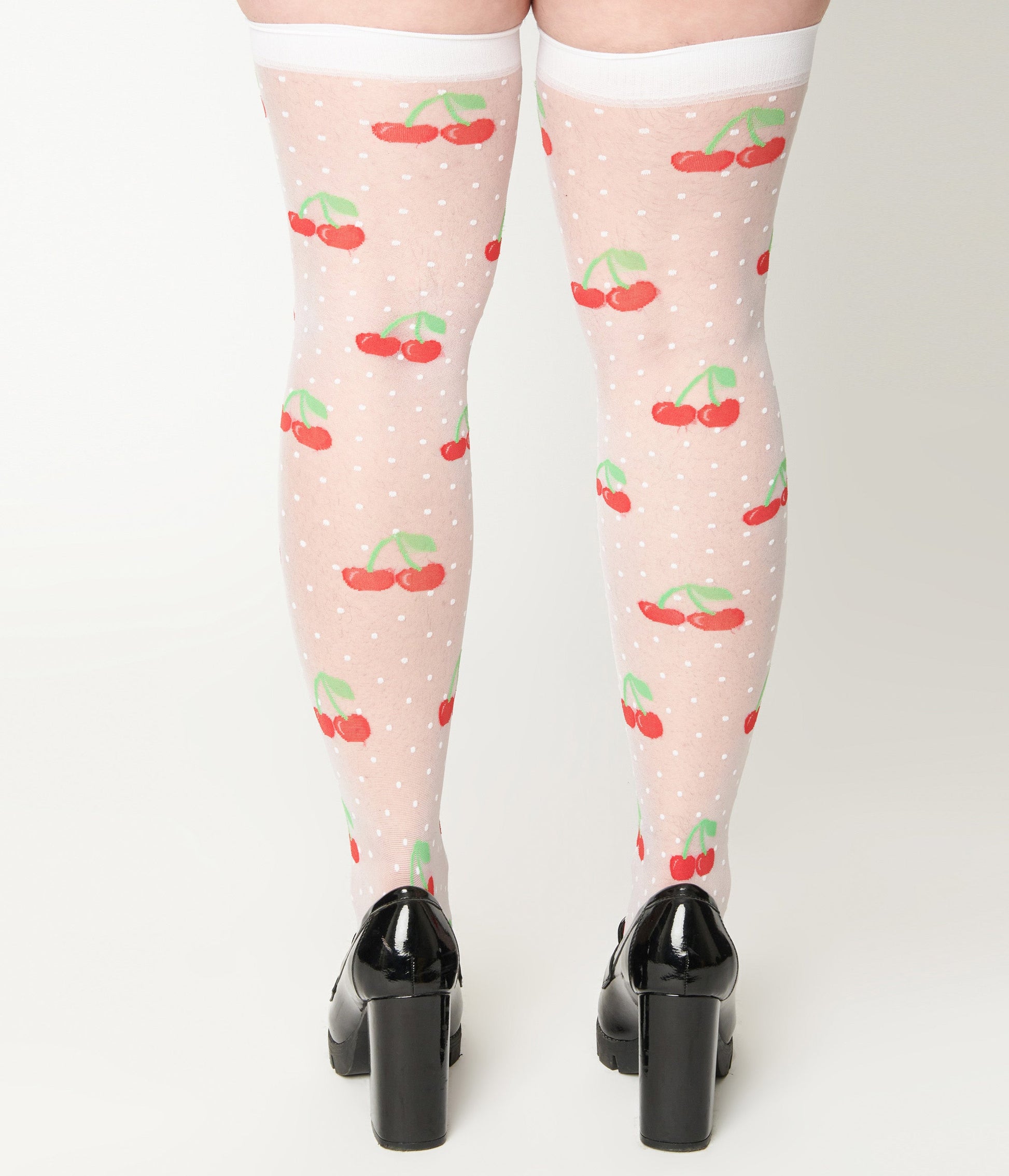 Sheer White Cherry Dot Thigh High Socks - Unique Vintage - Womens, ACCESSORIES, HOSIERY