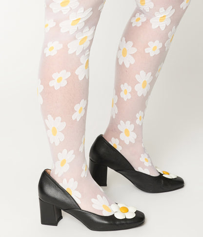 Sheer White Daisy Tights - Unique Vintage - Womens, ACCESSORIES, HOSIERY