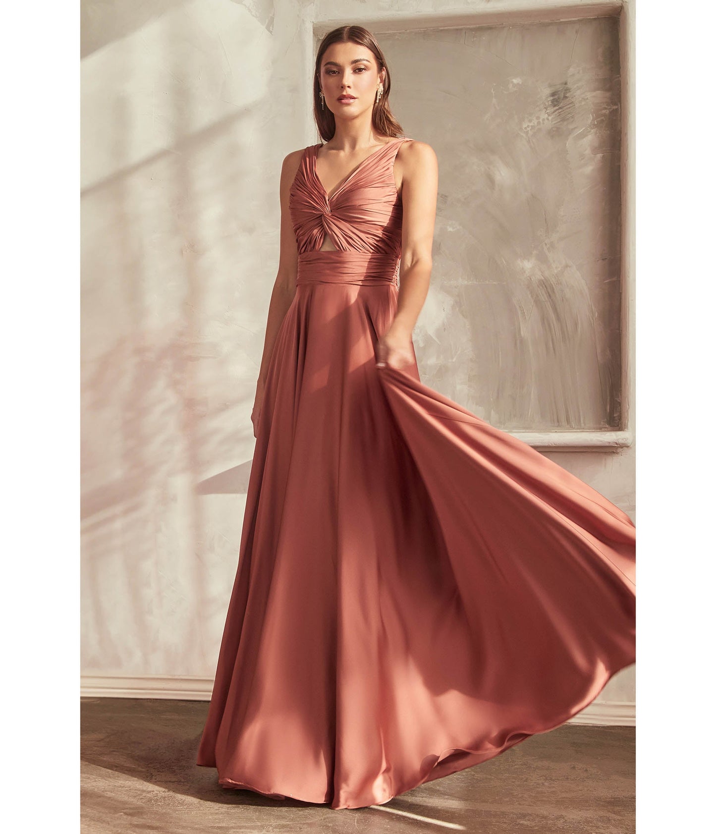 Sienna Satin Ruched Knotted Keyhole Evening Gown - Unique Vintage - Womens, DRESSES, PROM AND SPECIAL OCCASION