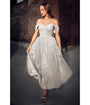 Ladivine by Cinderella Divine Off White Glitter Off The Shoulder Tea Length Gown