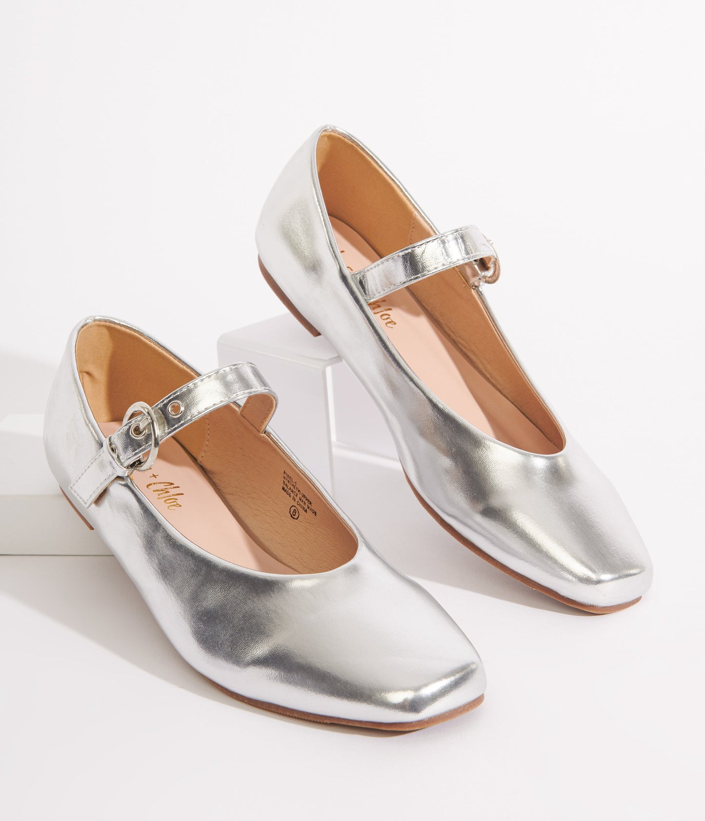 Silver Leatherette Mary Jane Flats - Unique Vintage - Womens, SHOES, FLATS