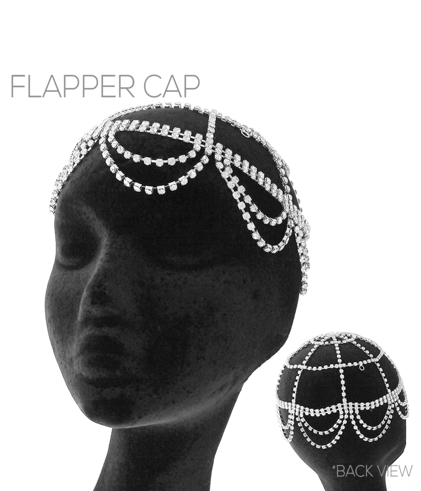 Silver Rhinestone Curtain Flapper Cap - Unique Vintage - Womens, ACCESSORIES, FLAPPER