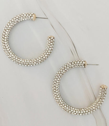 Silver Rhinestone Hoop Earrings - Unique Vintage - Womens, ACCESSORIES, JEWELRY