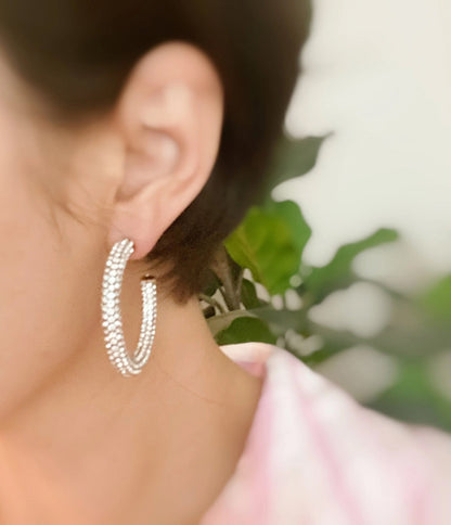 Silver Rhinestone Hoop Earrings - Unique Vintage - Womens, ACCESSORIES, JEWELRY