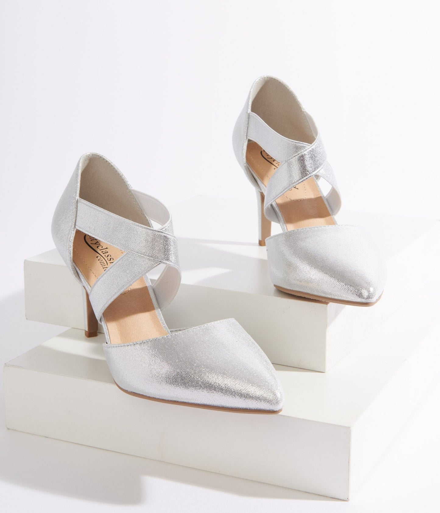 Silver Shimmer Heels - Unique Vintage - Womens, SHOES, HEELS