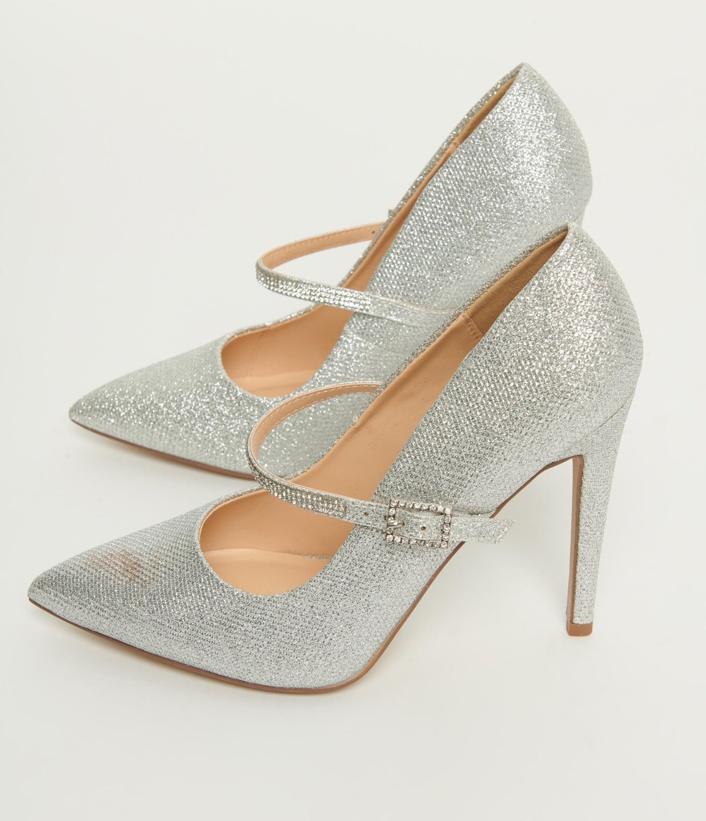 Silver Sparkle Pointed Toe Rhinestone Heels - Unique Vintage - Womens, SHOES, HEELS