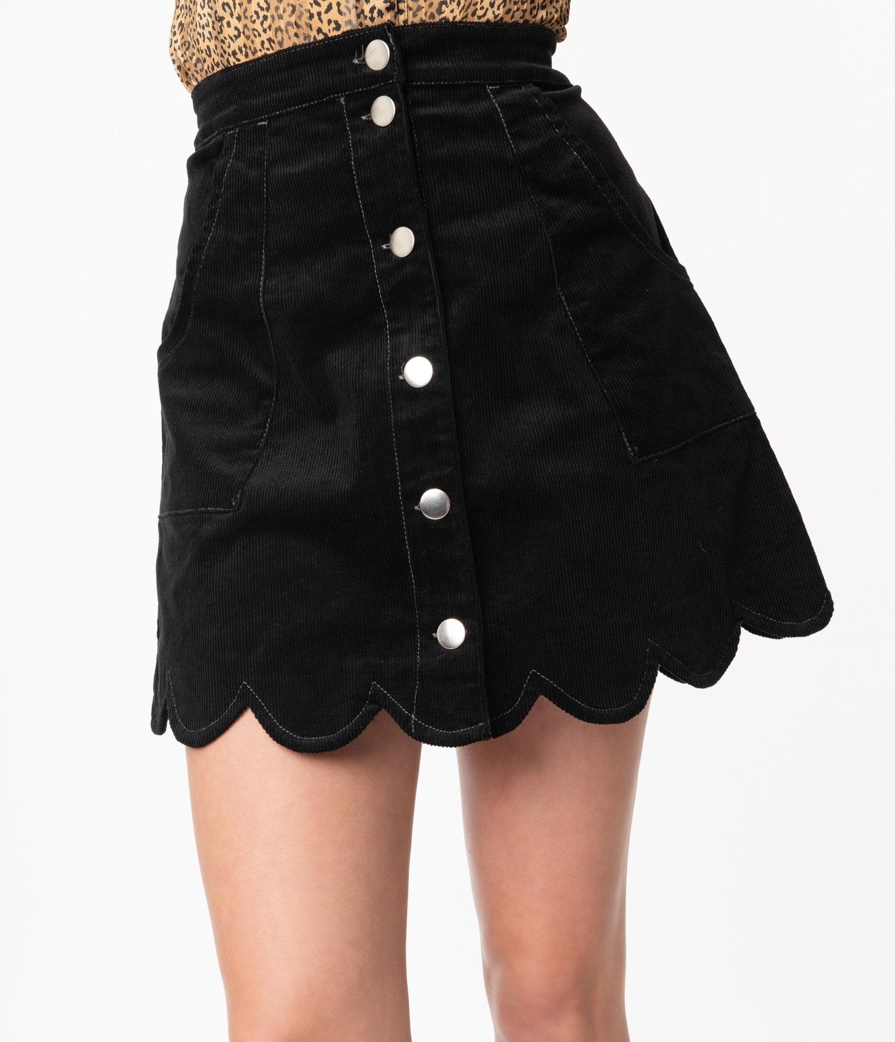Smak Parlour Black Corduroy Campus Mini Skirt - Unique Vintage - Womens, BOTTOMS, SKIRTS