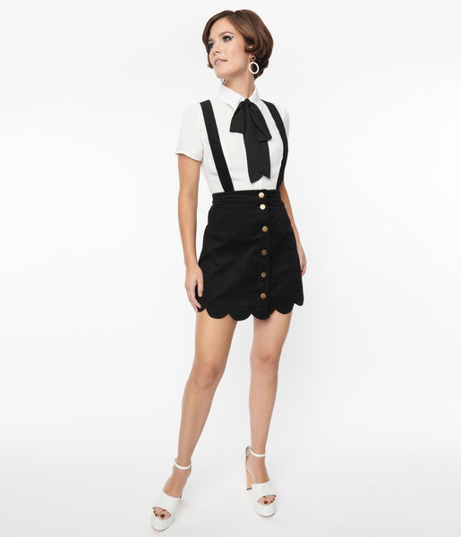 Smak Parlour Black Corduroy Suspender Mini Skirt – Unique Vintage