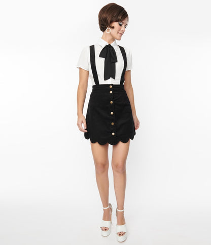 Smak Parlour Black Corduroy Suspender Mini Skirt - Unique Vintage - Womens, BOTTOMS, SKIRTS