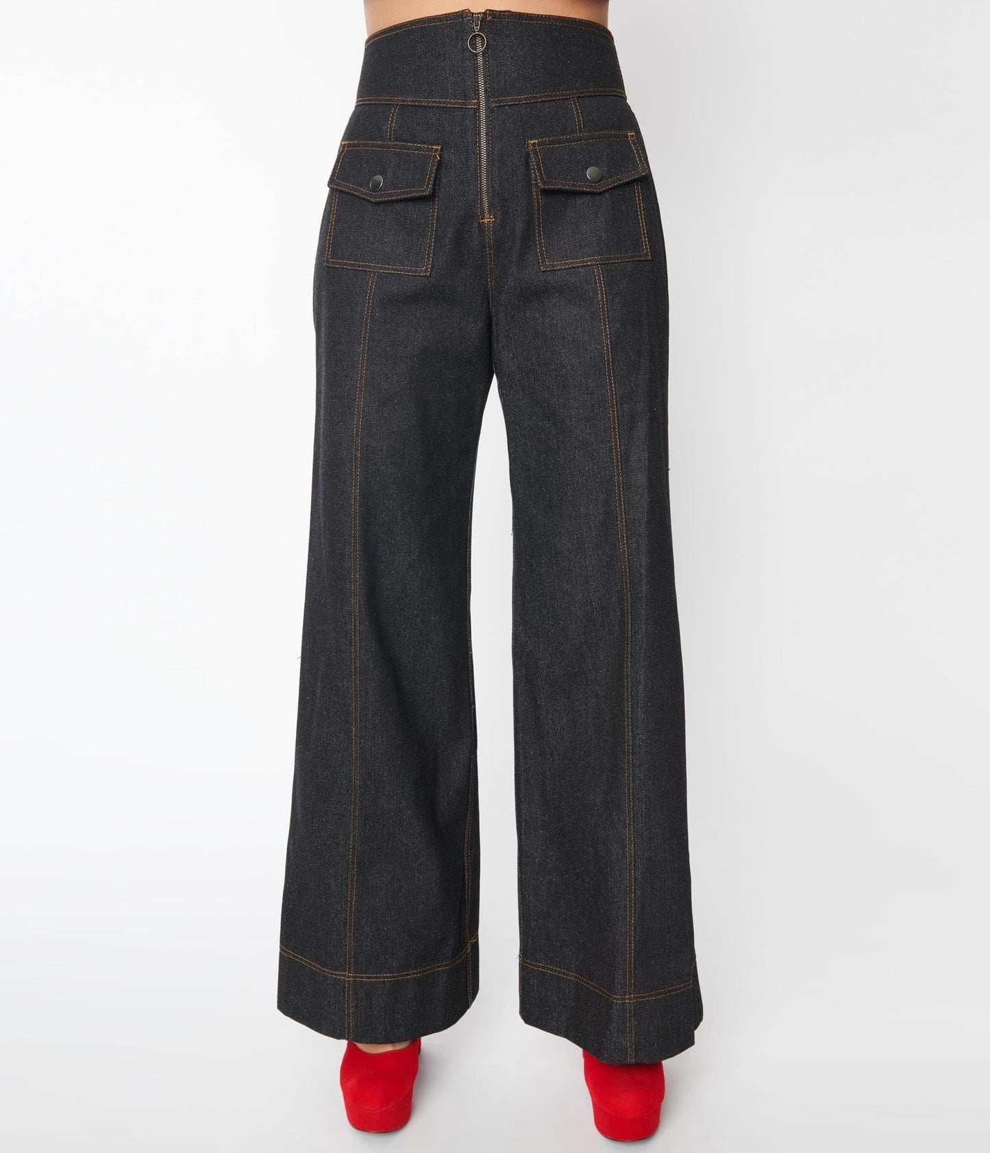 Smak Parlour Black Denim Classic Pocket Wide Leg Pants - Unique Vintage - Womens, BOTTOMS, PANTS