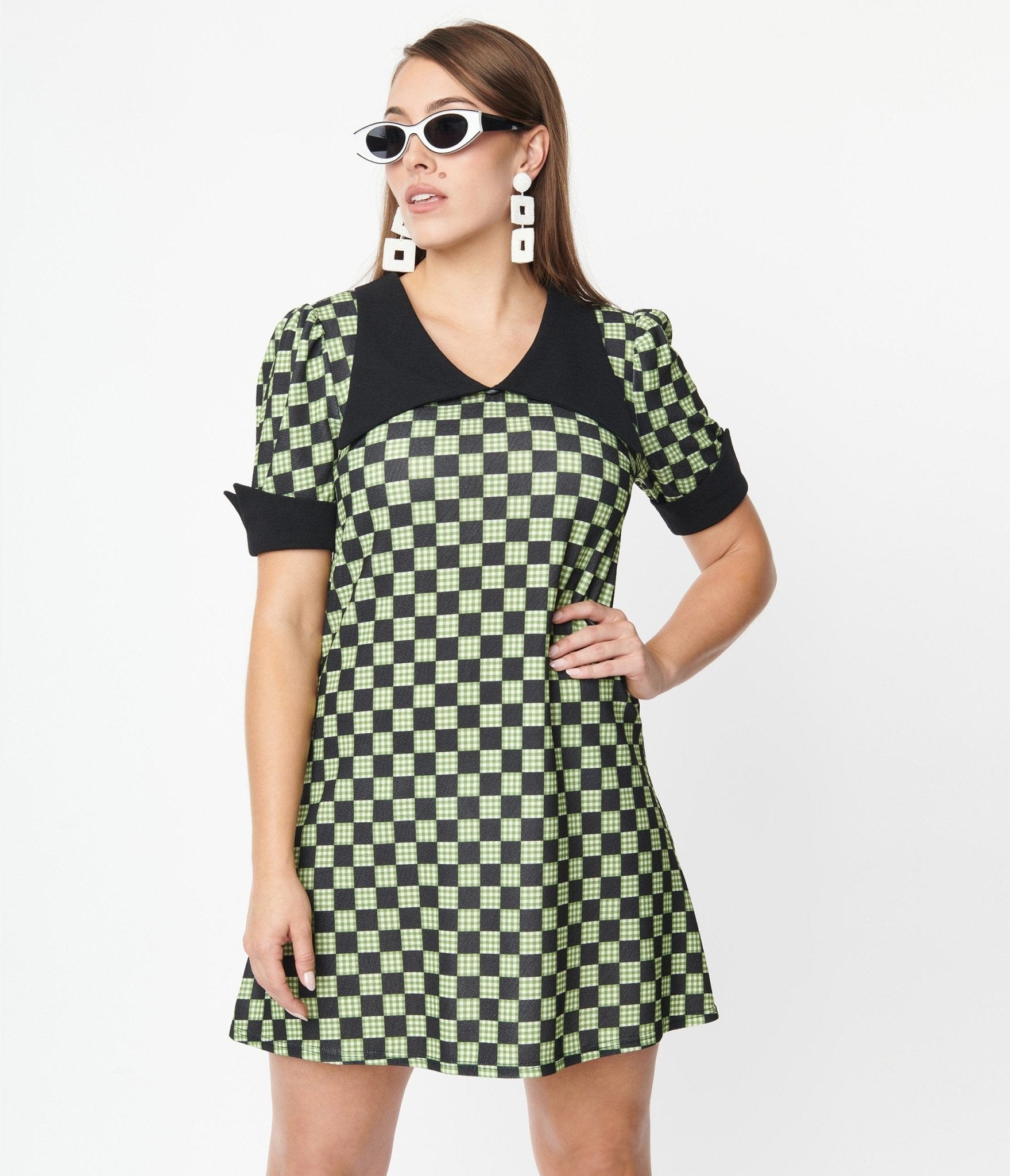 Smak Parlour Black & Green Check Mini Dress - Unique Vintage - Womens, DRESSES, SHIFTS