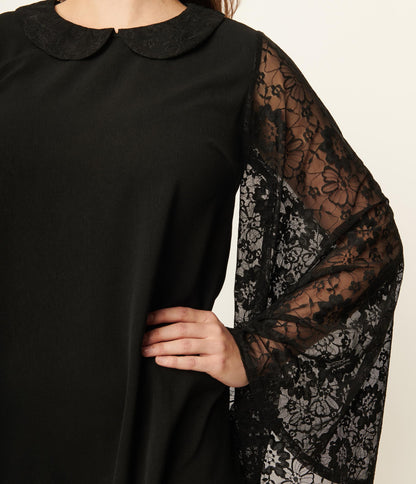 Smak Parlour Black & Lace Sleeve Mini Dress - Unique Vintage - Womens, DRESSES, SHIFTS