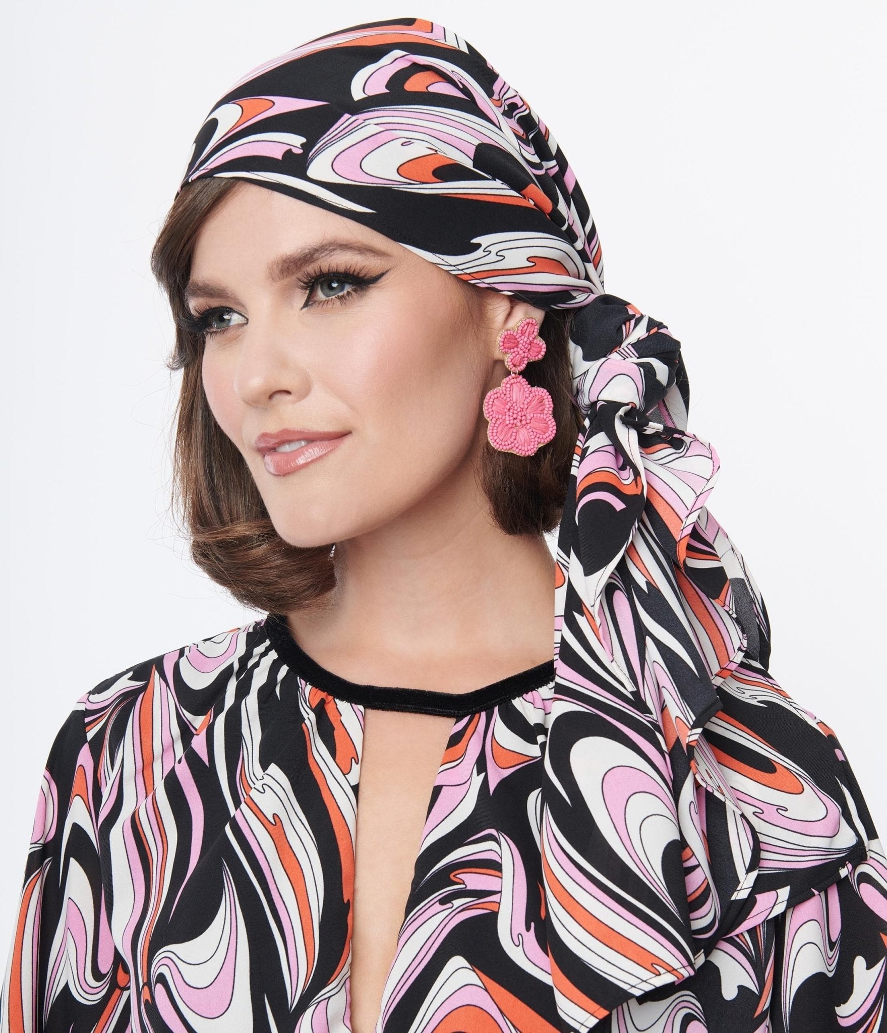 Smak Parlour Black & Pink Psychedelic Print Long Hair Scarf - Unique Vintage - Womens, ACCESSORIES, HAIR