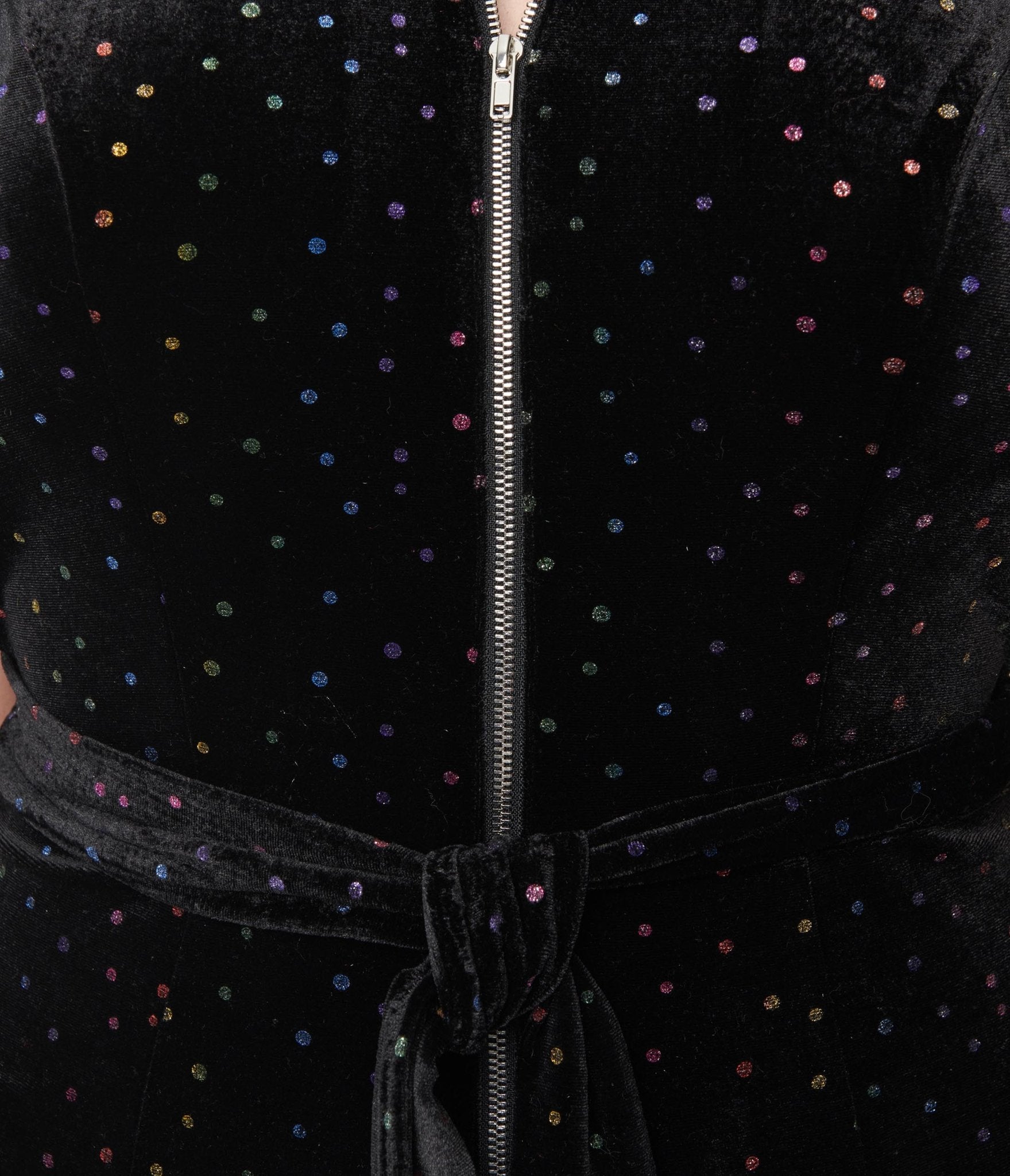 Smak Parlour Black Velvet & Rainbow Glitter Polka Dots Halter Jumpsuit - Unique Vintage - Womens, ROMPERS AND JUMPSUITS