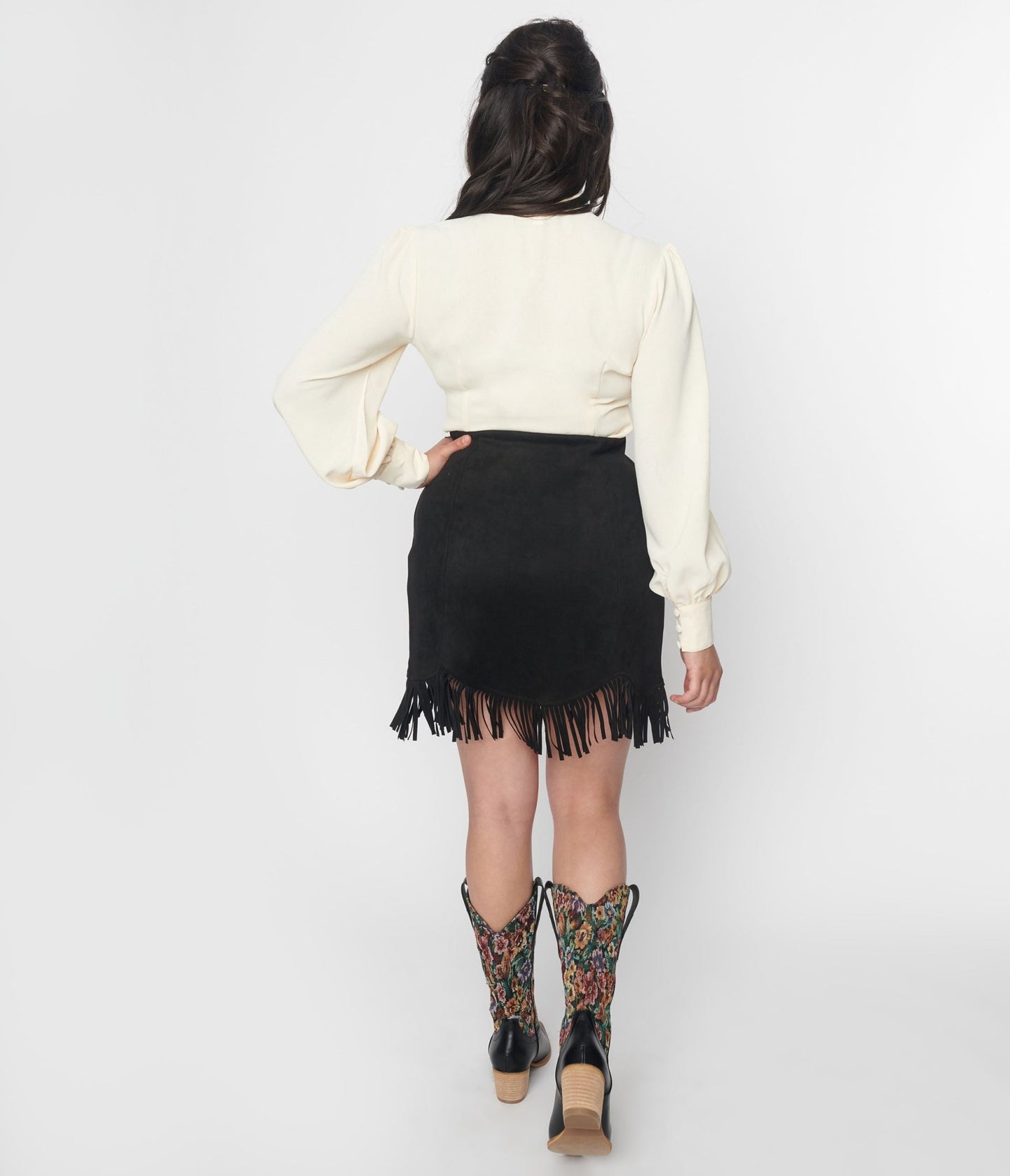 Smak Parlour Black Western Fringe Mini Skirt - Unique Vintage - Womens, BOTTOMS, SKIRTS