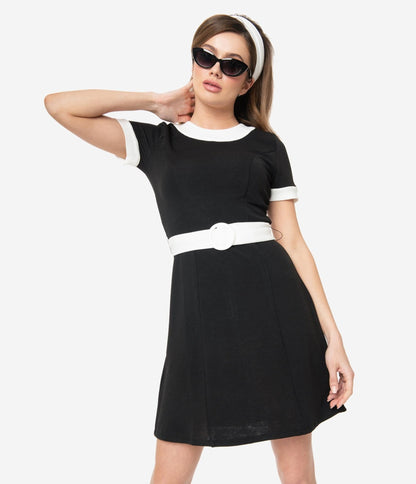Smak Parlour Black & White Belted Show Stealer Dress - Unique Vintage - Womens, DRESSES, SHIFTS