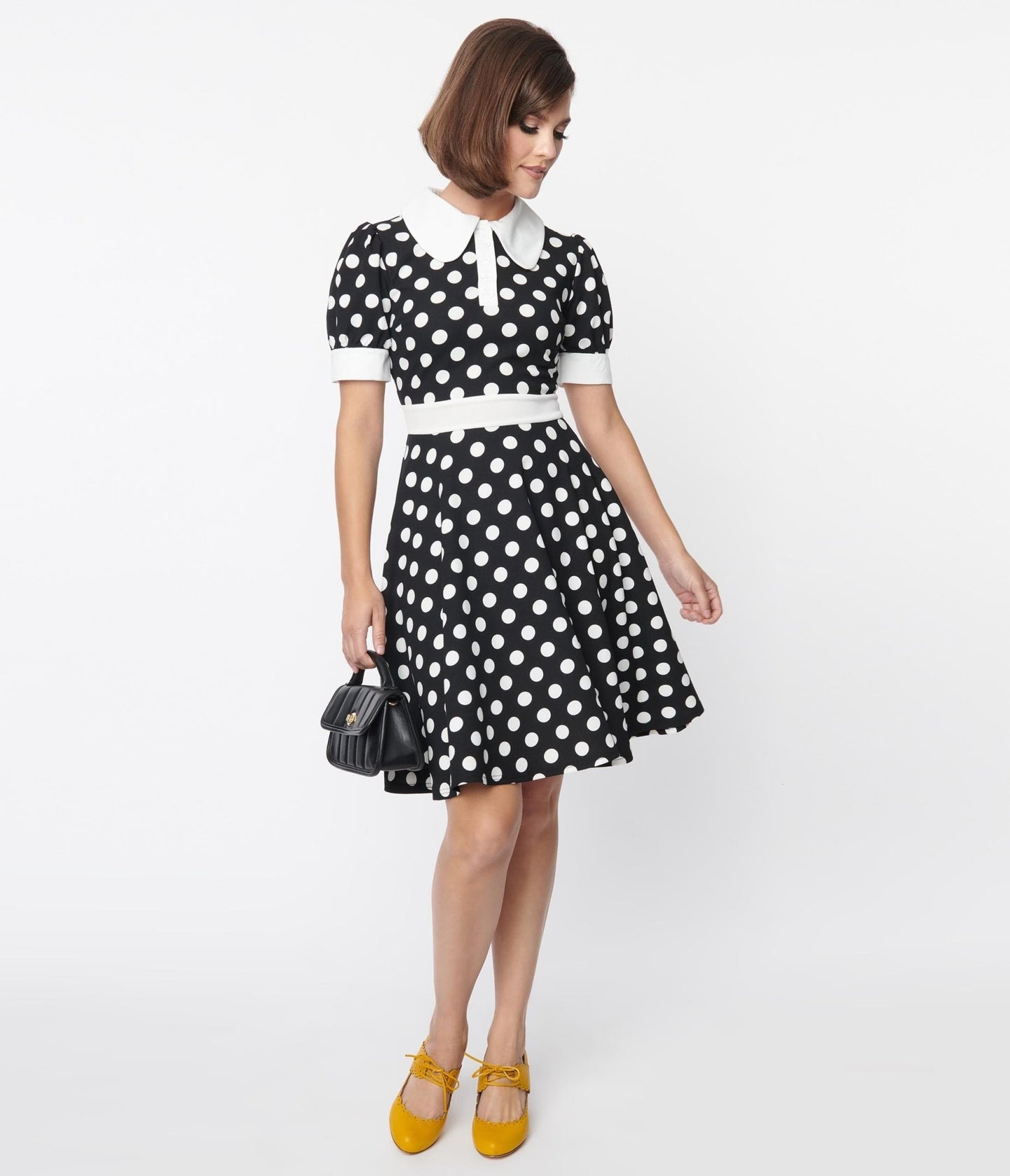 Smak Parlour Black & White Polka Dot Print Flare Dress - Unique Vintage - Womens, DRESSES, FIT AND FLARE