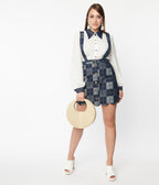 Smak Parlour Dark Denim Check Suspender Skirt - Unique Vintage - Womens, BOTTOMS, SKIRTS