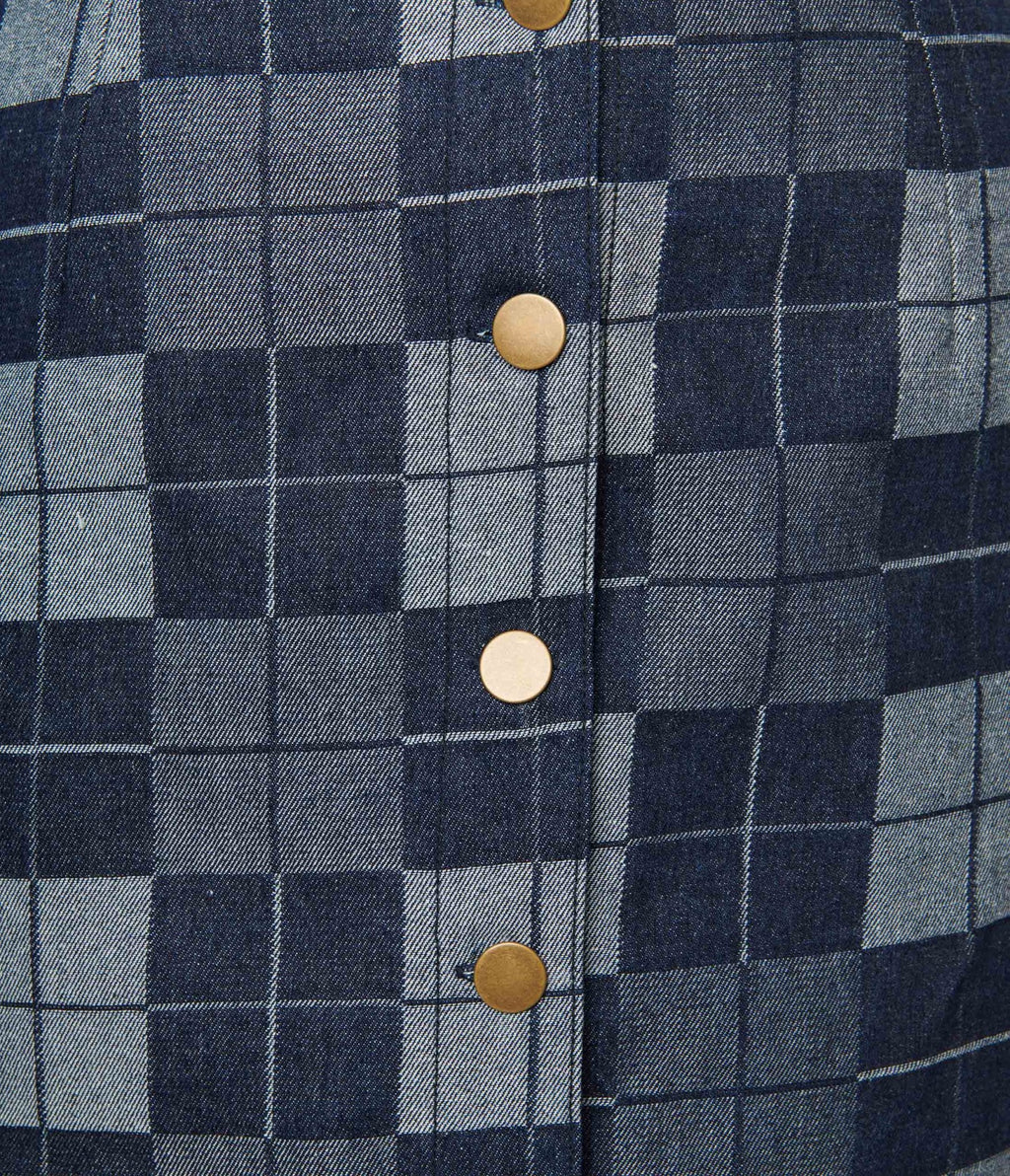Smak Parlour Dark Denim Check Suspender Skirt - Unique Vintage - Womens, BOTTOMS, SKIRTS