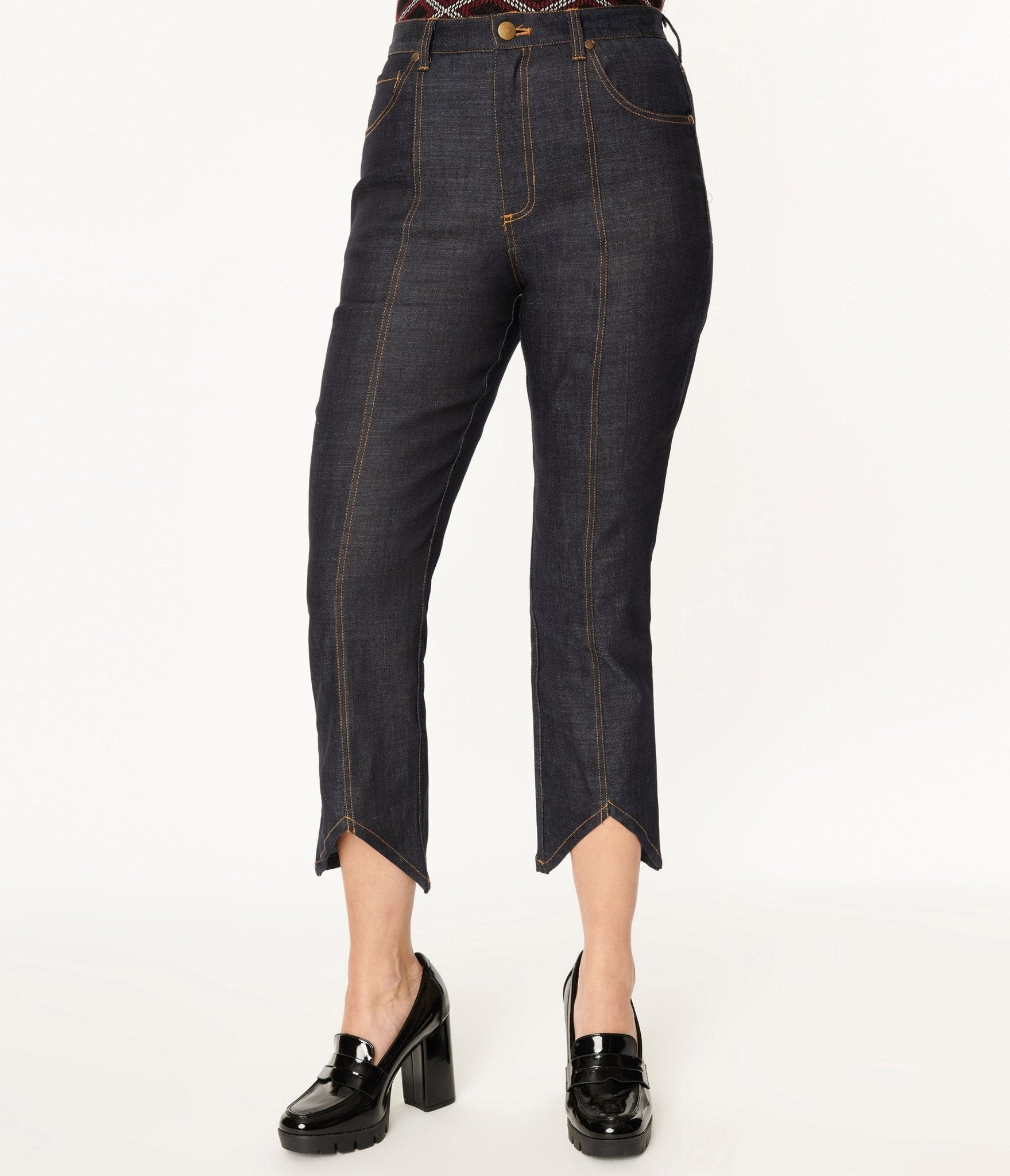 Smak Parlour Dark Denim Notched Capri Jeans - Unique Vintage - Womens, BOTTOMS, CAPRI