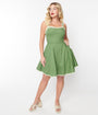 Smak Parlour Green & Daisy Trim Sweetheart Flare Dress