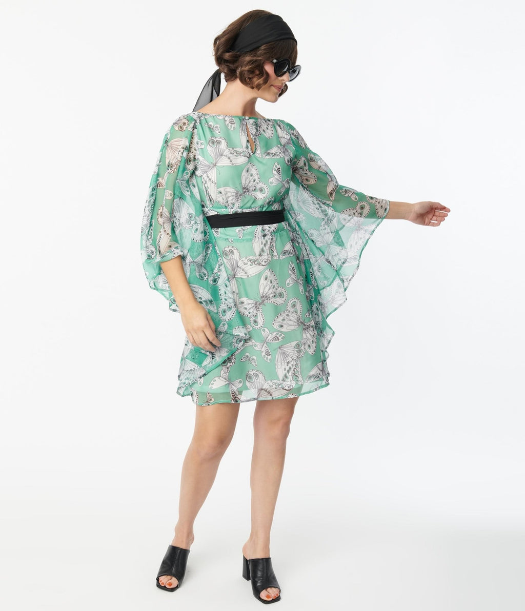 Smak Parlour Green Moth Print Social Climber Caftan - Unique Vintage - Womens, DRESSES, CAFTAN