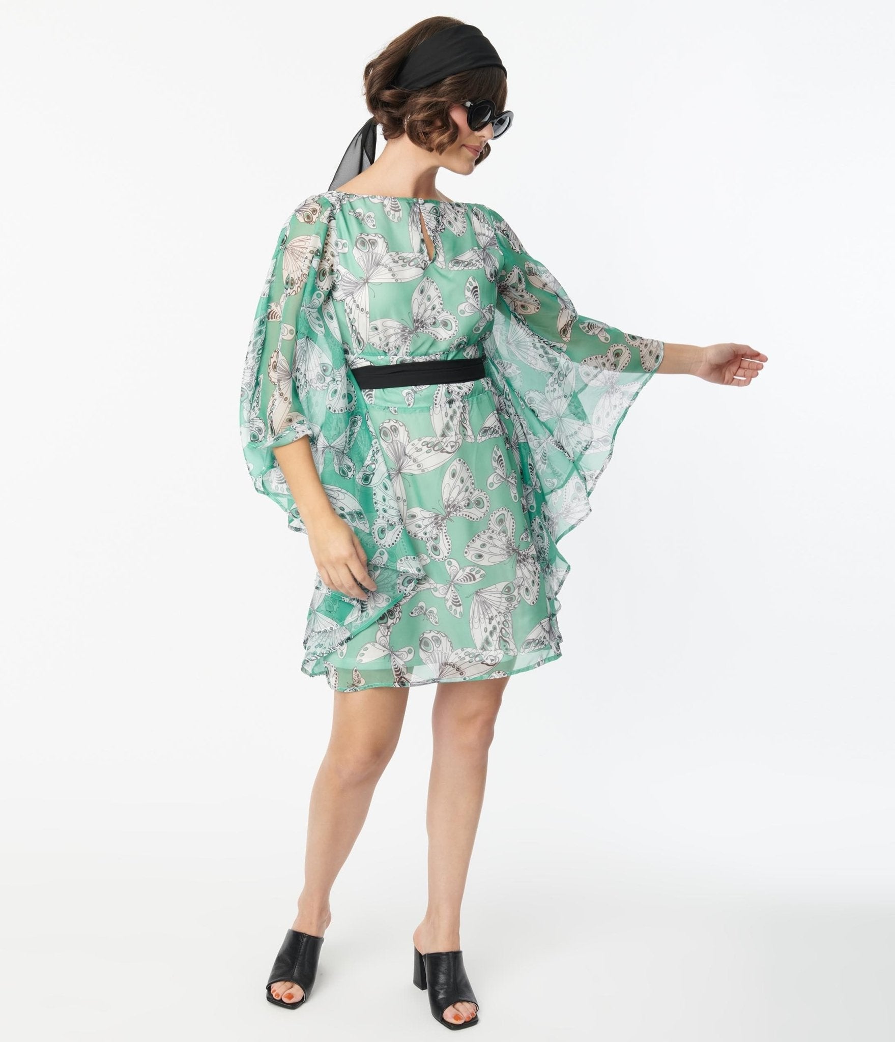 Smak Parlour Green Moth Print Social Climber Caftan - Unique Vintage - Womens, DRESSES, CAFTAN