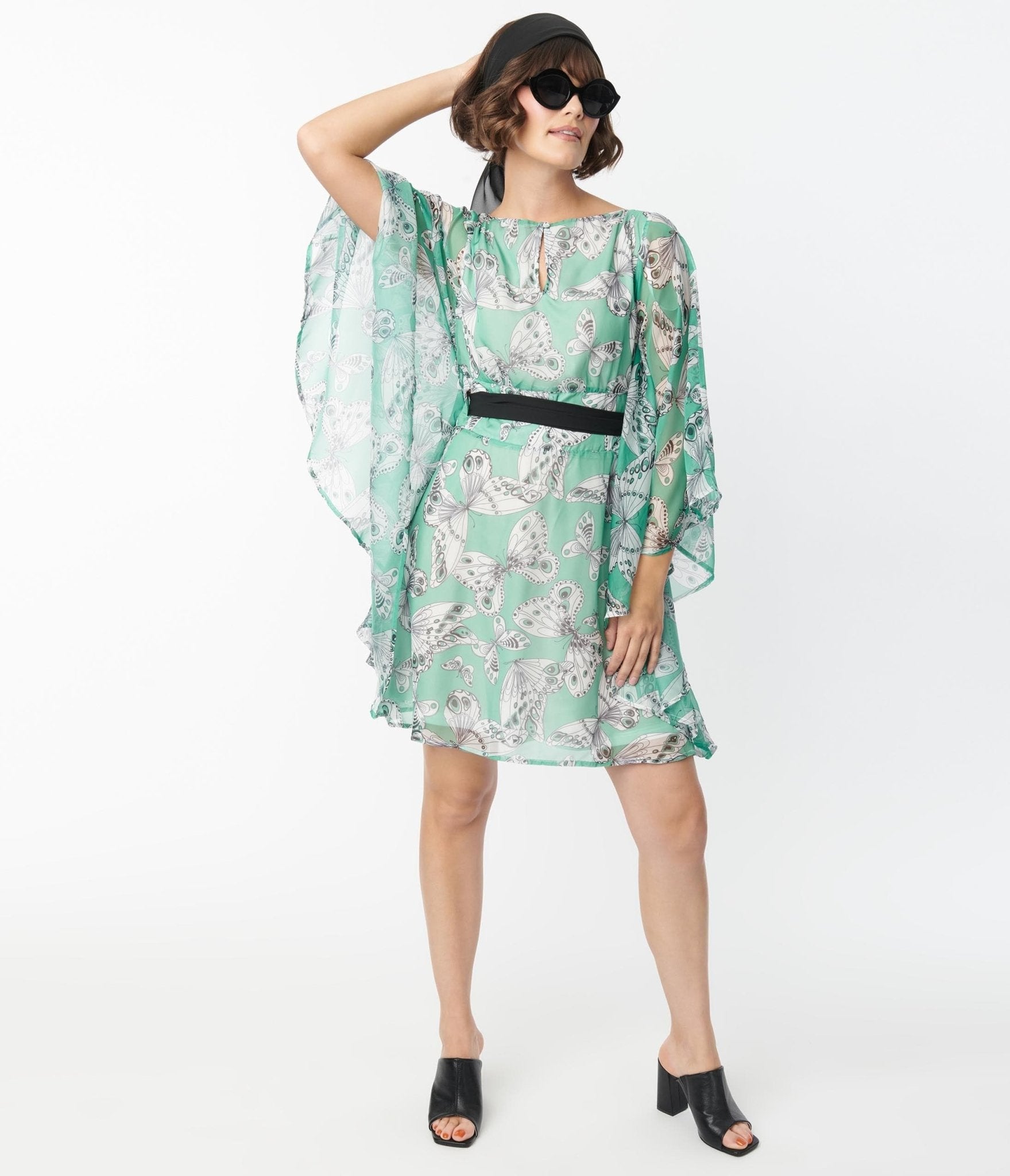 Smak Parlour Green Moth Print Social Climber Caftan - Unique Vintage - Womens, DRESSES, CAFTAN