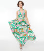 Smak Parlour 1970s Green & Pink Psychedelic Floral Halter Maxi Dress
