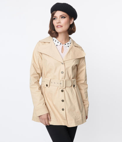 Smak Parlour Khaki Belted Trench Coat - Unique Vintage - Womens, TOPS, OUTERWEAR