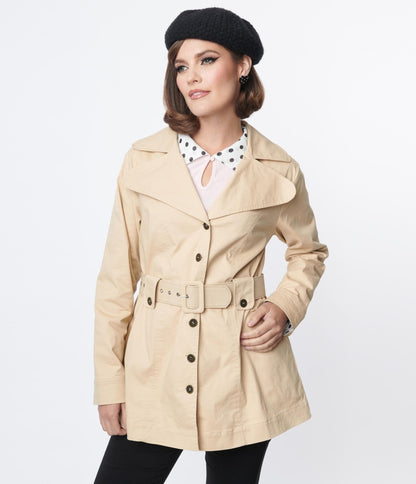 Smak Parlour Khaki Belted Trench Coat - Unique Vintage - Womens, TOPS, OUTERWEAR