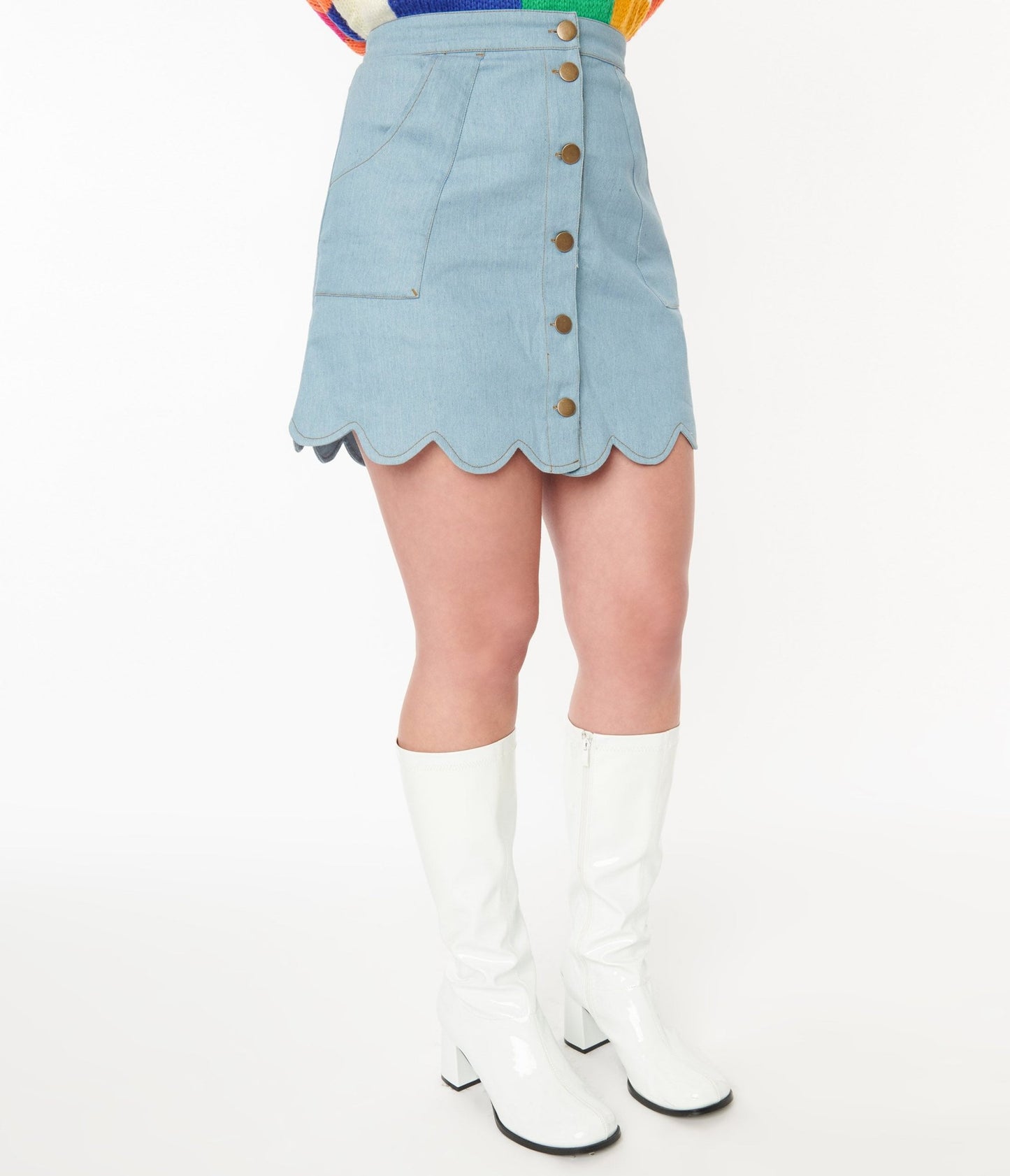 Smak Parlour Light Wash Denim Campus Mini Skirt - Unique Vintage - Womens, BOTTOMS, SKIRTS