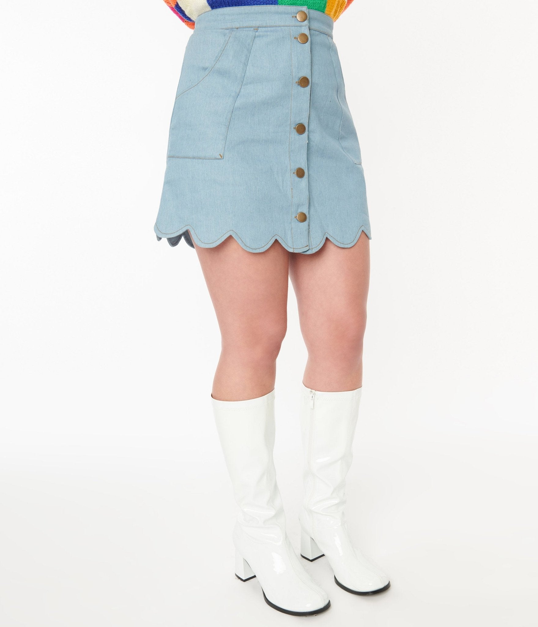 Smak Parlour Light Wash Denim Campus Mini Skirt - Unique Vintage - Womens, BOTTOMS, SKIRTS