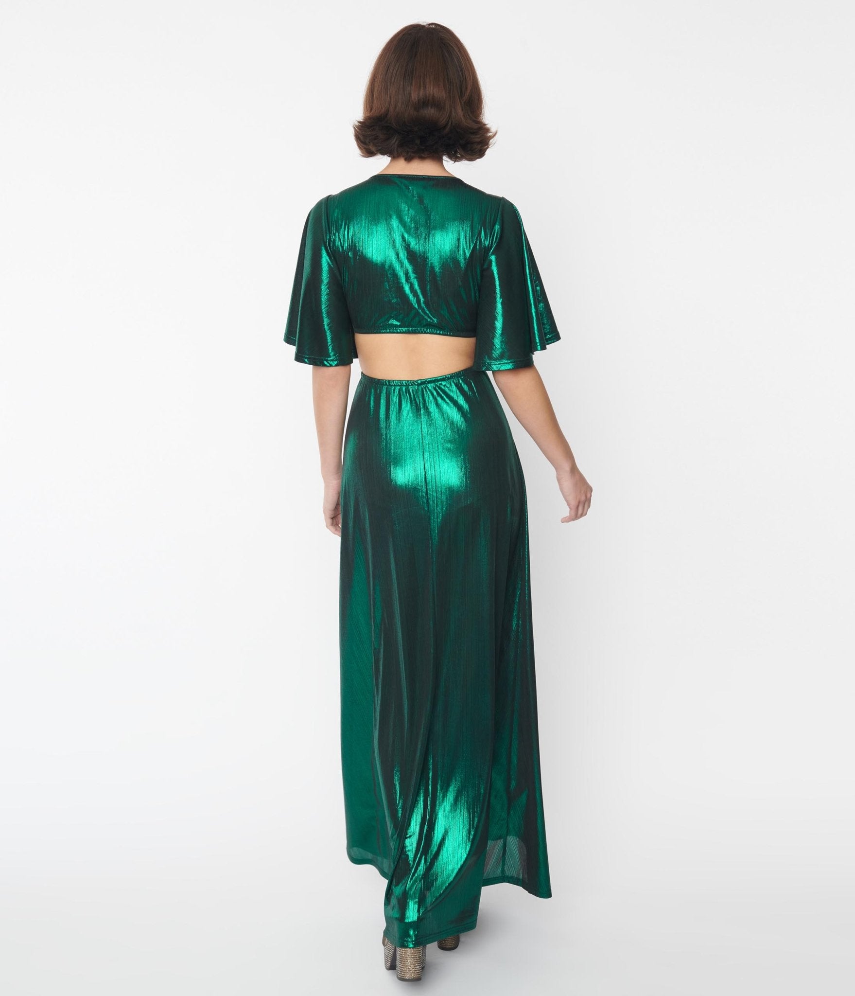 Smak Parlour Metallic Emerald Green Knit Maxi Dress Unique Vintage