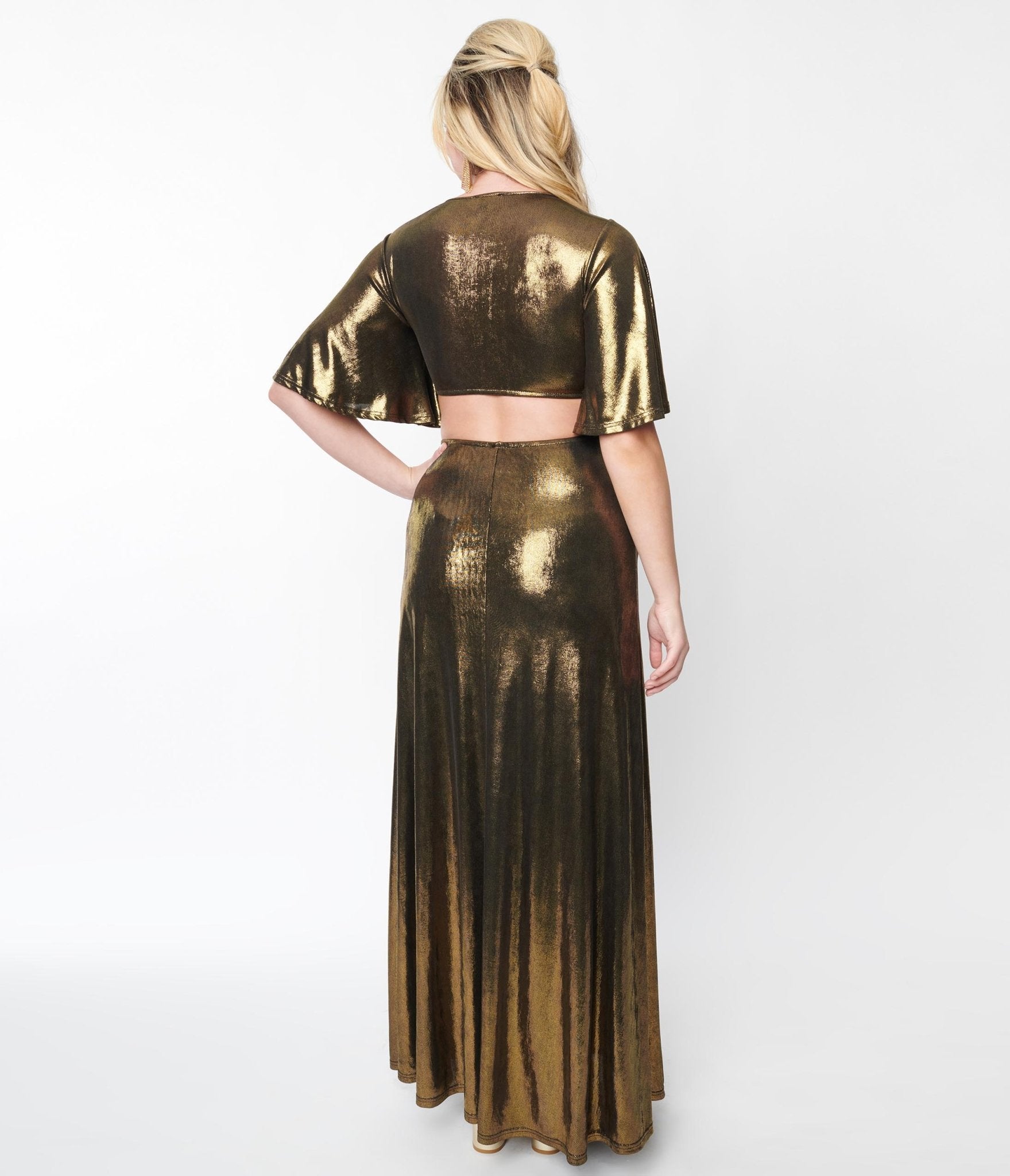 Smak Parlour Metallic Gold Knit Maxi Dress - Unique Vintage - Womens, DRESSES, MAXI