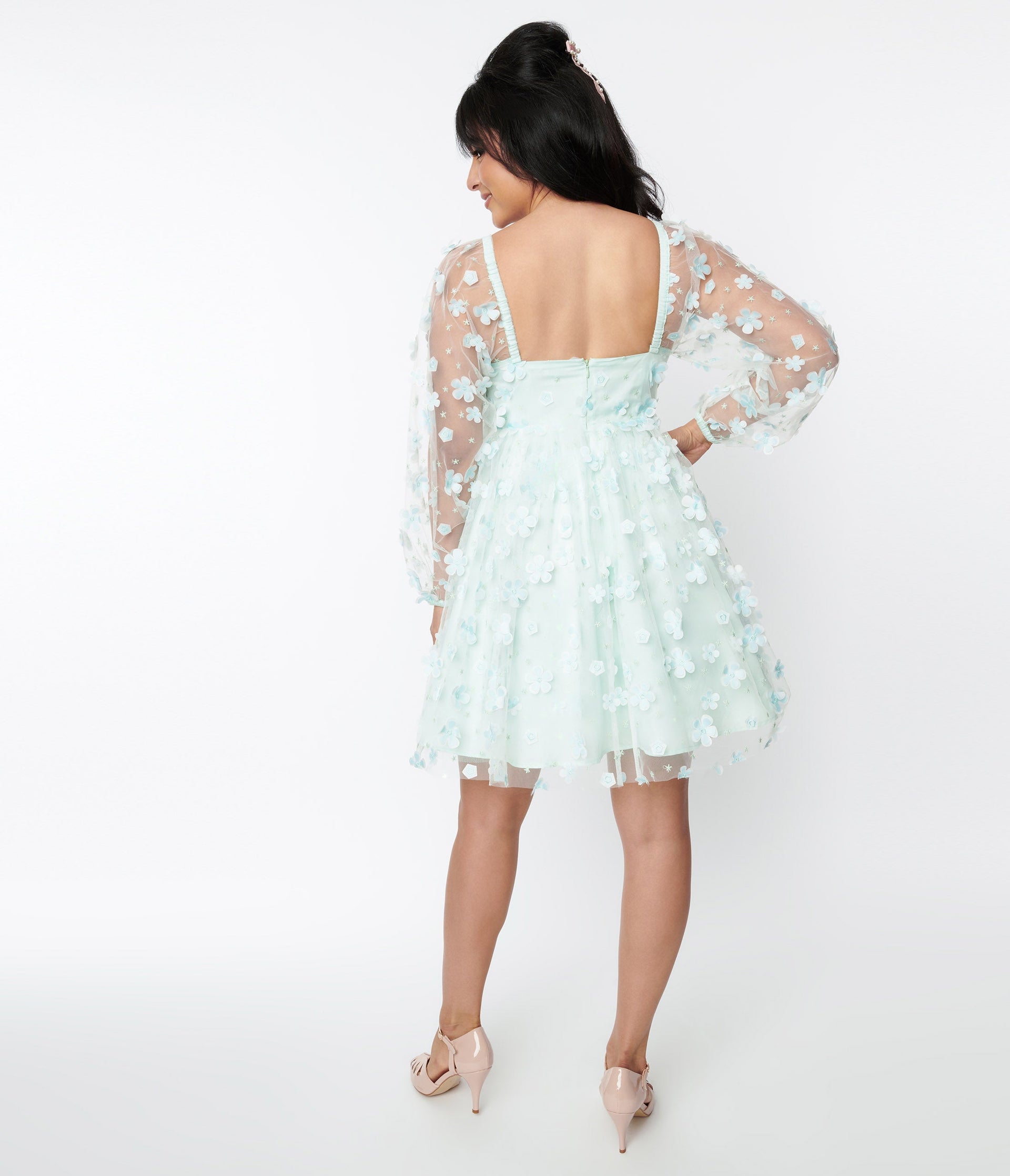 Smak Parlour Mint Tulle & Daisy Babydoll Dress - Unique Vintage - Womens, DRESSES, BABYDOLL