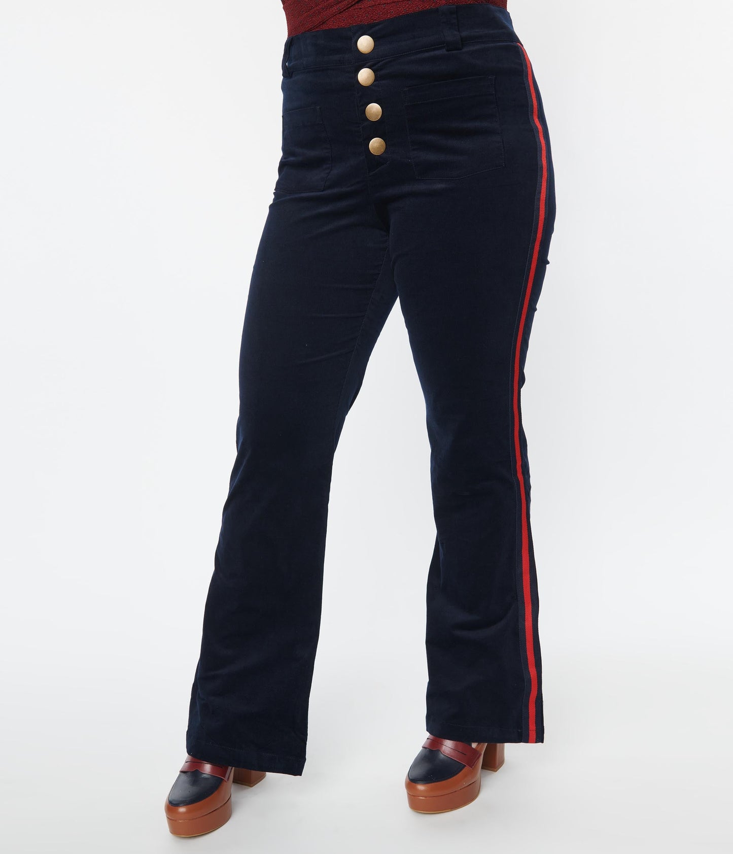 Smak Parlour Navy Corduroy Picket Line Pants - Unique Vintage - Womens, BOTTOMS, PANTS