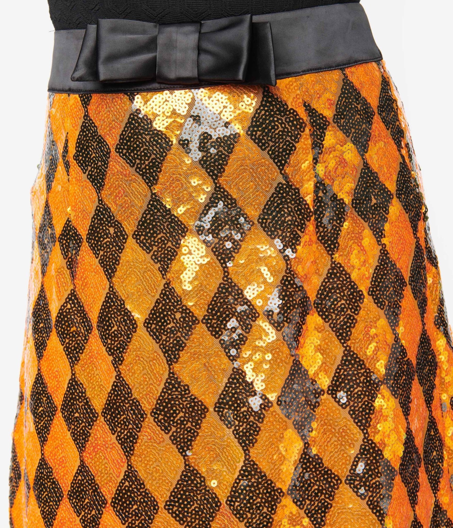 Smak Parlour Orange Sequin Mod Skirt - Unique Vintage - Womens, HALLOWEEN, BOTTOMS