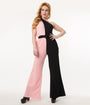 Smak Parlour 1970s Pink & Black Colorblock Draped Darling Jumpsuit