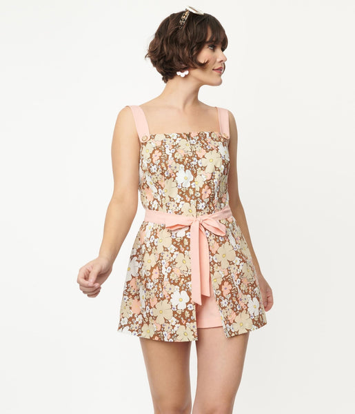 Smak Parlour Pink & Brown Floral Sweet & Sassy Skirted Romper – Unique ...