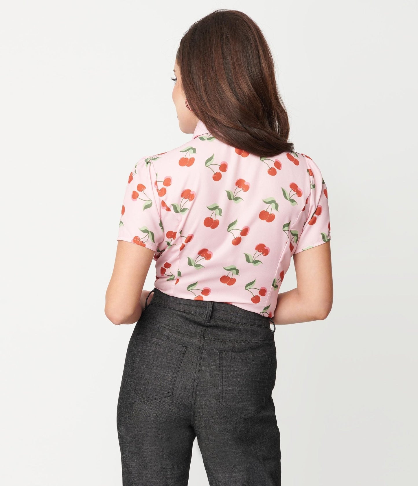 Smak Parlour Pink & Cherries Power Play Blouse - Unique Vintage - Womens, TOPS, WOVEN TOPS