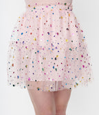 Smak Parlour Pink Confetti Heart Tulle Mini Skirt - Unique Vintage - Womens, BOTTOMS, SKIRTS
