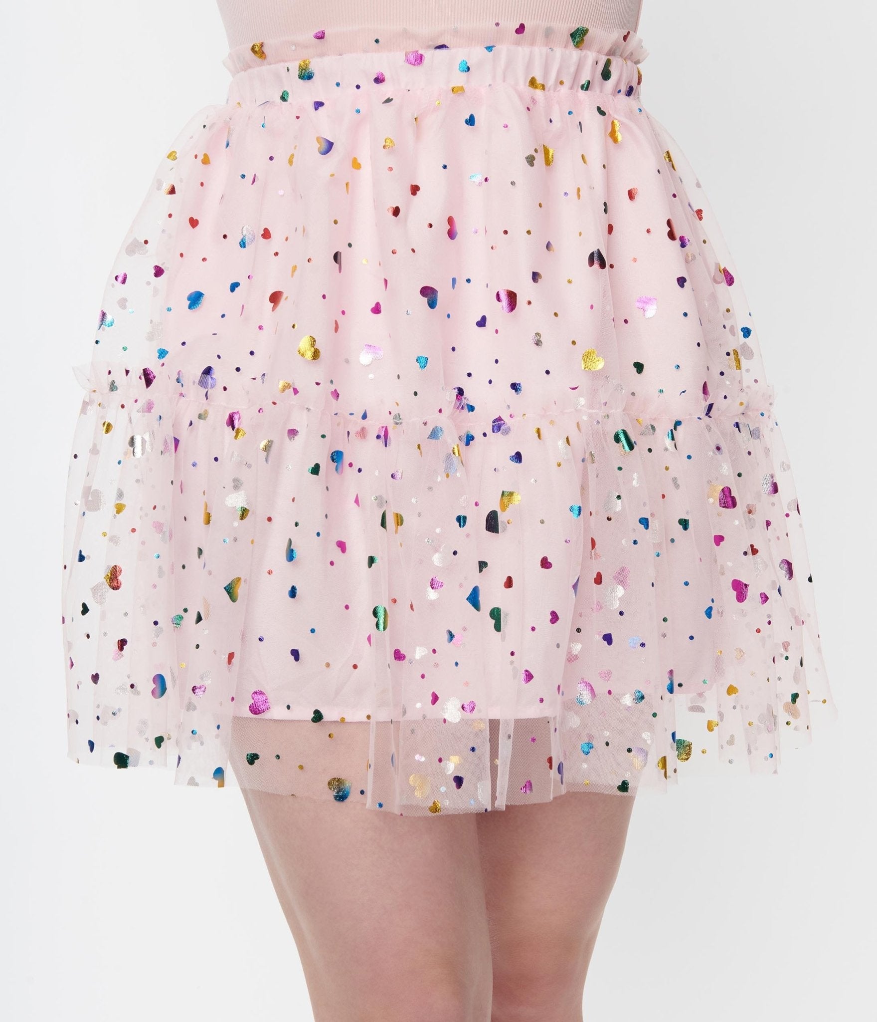 Smak Parlour Pink Confetti Heart Tulle Mini Skirt - Unique Vintage - Womens, BOTTOMS, SKIRTS