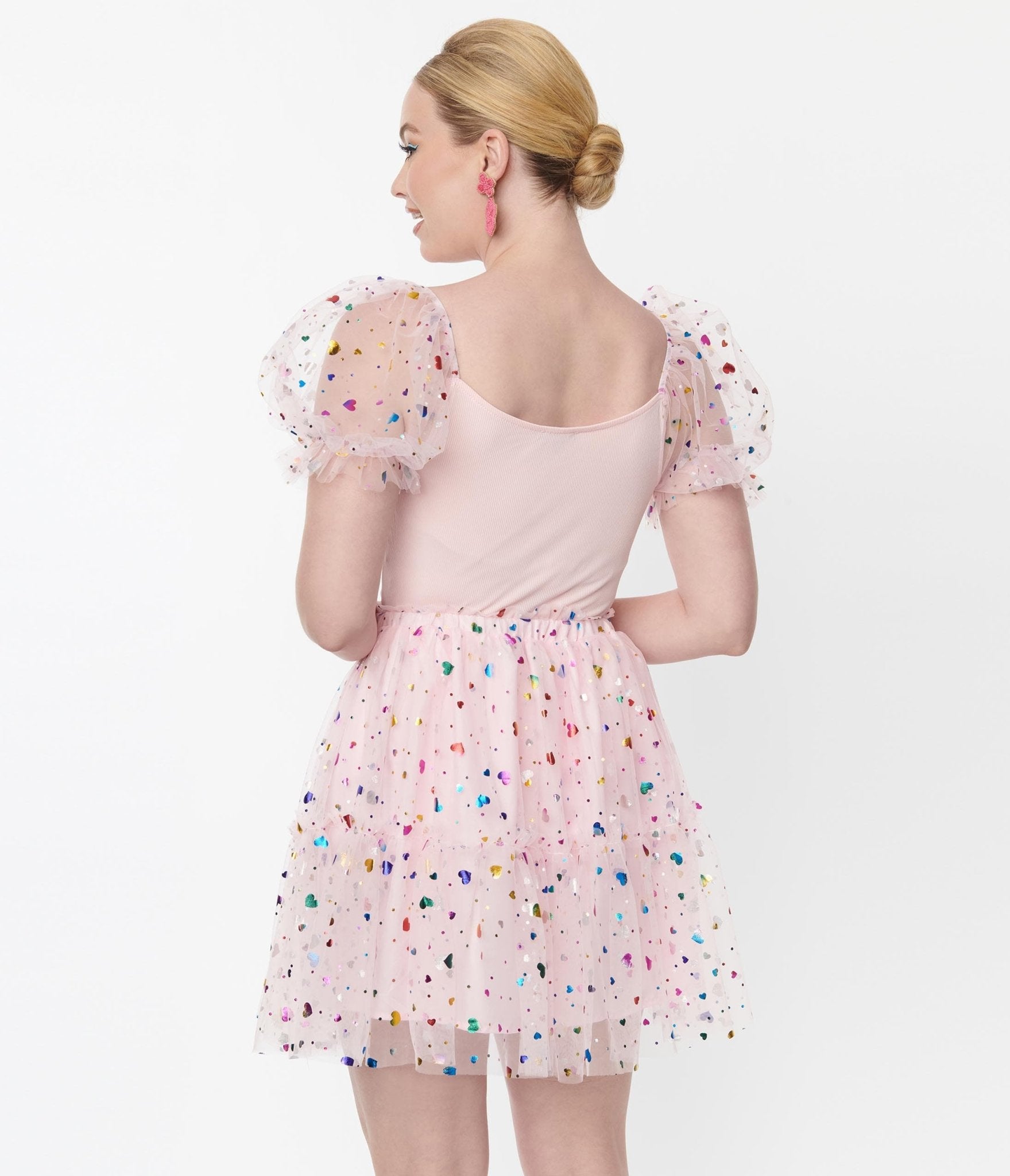 Smak Parlour Pink Confetti Heart Tulle Mini Skirt - Unique Vintage - Womens, BOTTOMS, SKIRTS