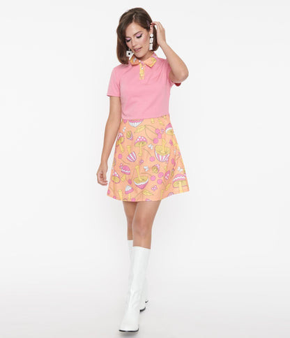 Smak Parlour Pink & Mushroom Cherry Print Mini Dress - Unique Vintage - Womens, DRESSES, A-LINE