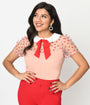 Smak Parlour Pink & Red Hearts Collared Bow Blouse
