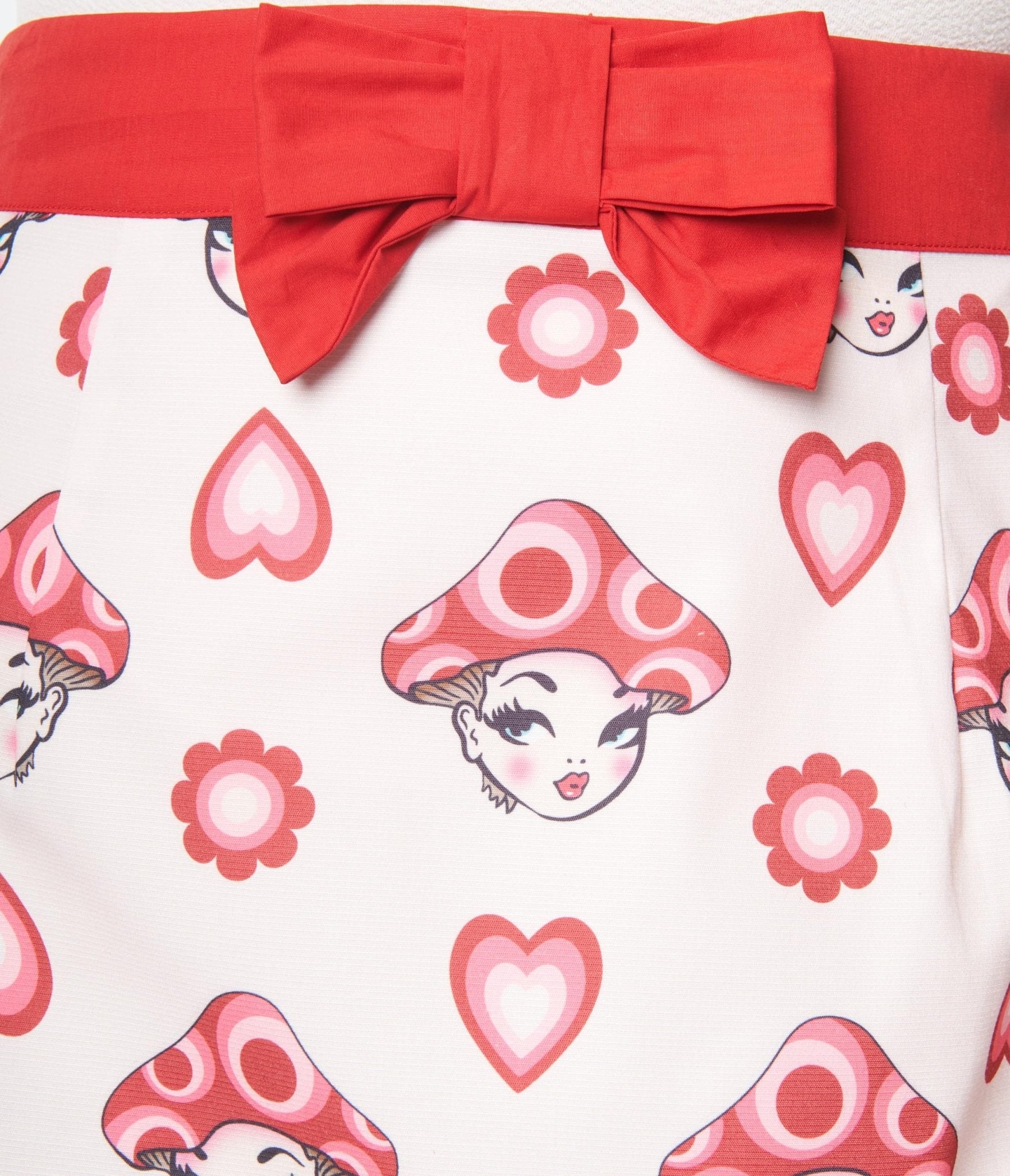 Smak Parlour Pink & Red Madam Mushroom Mod Skirt - Unique Vintage - Womens, BOTTOMS, SKIRTS