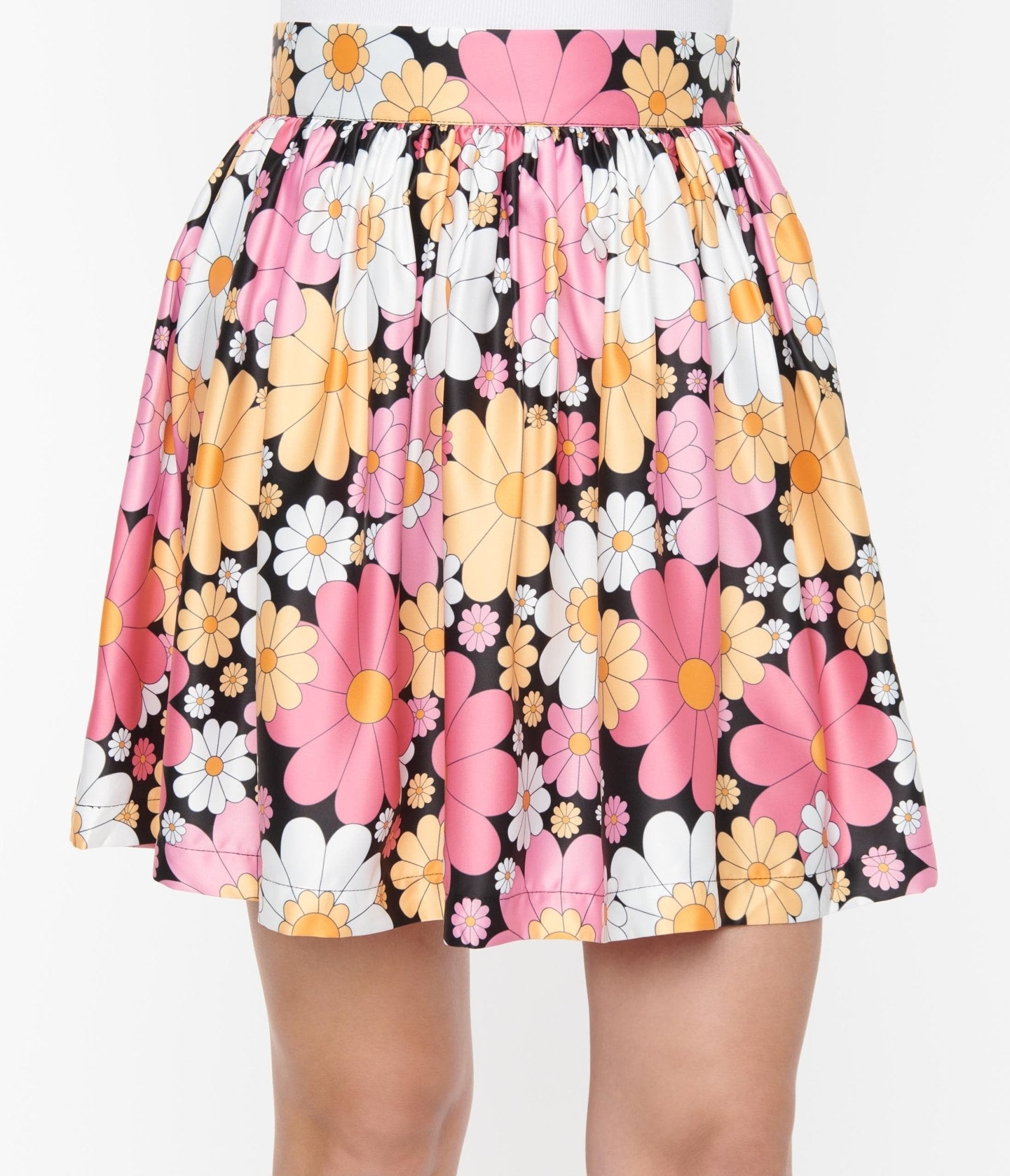 Smak Parlour Pink & White Floral Gathered Mini Skirt - Unique Vintage - Womens, BOTTOMS, SKIRTS