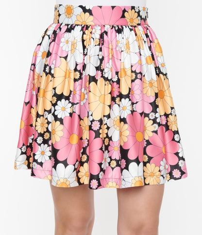 Smak Parlour Pink & White Floral Gathered Mini Skirt - Unique Vintage - Womens, BOTTOMS, SKIRTS